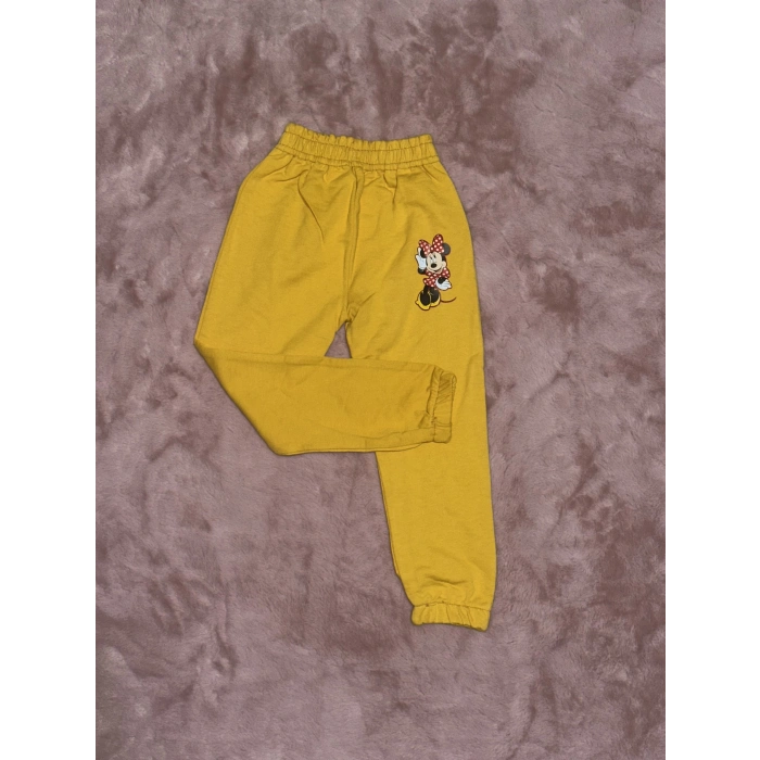 3-9 yaş kız çocuk tavşan baskılı paça lastikli eşofman hardal