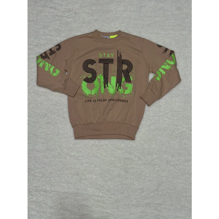 6 yaş str yazı basklı erkek çocuk bisiklet yaka sweat vizon