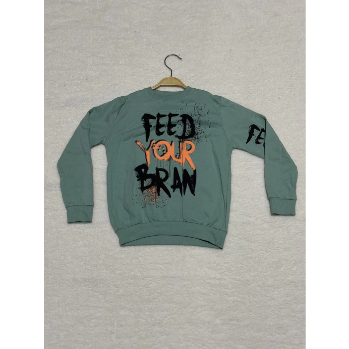 8 yaş Bisiklet yaka siyah turuncu yazı baskılı sweat erkek çocuk mint