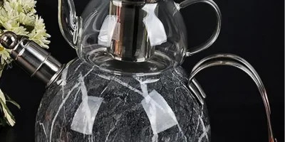 Mermer Düdüklü Çelik Çaydanlık Takımı | Antrasit Gri | Nishev.com