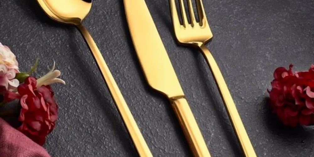 Flora 90 Parça Lüks Gold Çelik Çatal-Kaşık Seti | Nishev.com