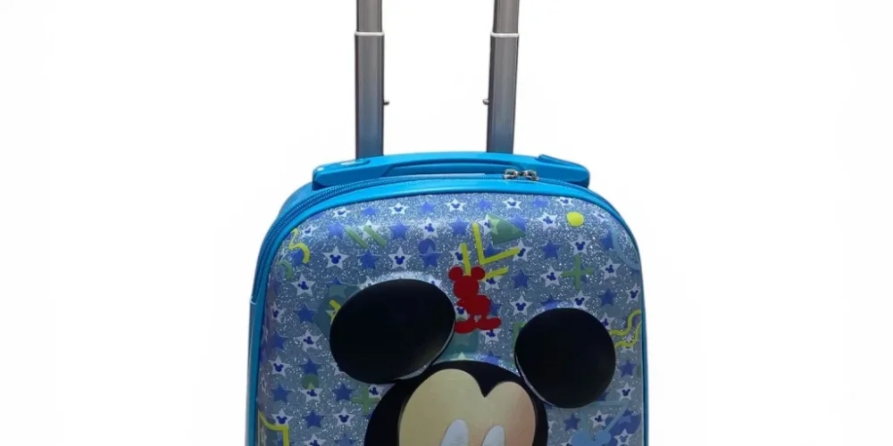 Mickey Mouse Kabartmalı Mavi Simli Çocuk Valizi | Nishev.com