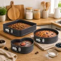 3lü Metal Kelepçeli Kek ve Pasta Kalıbı Seti – Kalp, Yuvarlak, Kare