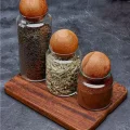 3lü Ahşap Top Kapaklı Cam Kavanoz Seti Şekerlik Çerezlik Baharatlık Vb. Saklama Kabı