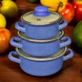 Lüks Mavi Mini Emaye Tencere Seti – 12/14/16 cm 3’lü