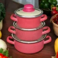 Prestij 6lı Mini Emaye Tencere Seti – Kırmızı, 12/14/16 cm