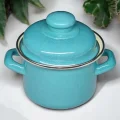 İtalyan Lüks Emaye Mini Tencere – Turkuaz 12 cm, 900 ml