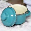 İtalyan Lüks Emaye Mini Tencere – Turkuaz 12 cm, 900 ml