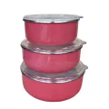 Lüks İtalyan Emaye Mutfak Saklama Seti – Kırmızı 3lü 14/16/18 cm