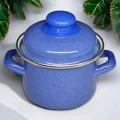 Lüks İtalyan Emaye Mini Derin Tencere – 12 cm Mavi – 900 ml