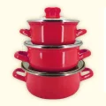 Protocol London Premium Mini Emaye Tencere Seti – Kırmızı 12/14/16 cm