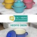 italyan tasarım Emaye Mini Tencere Seti – 12cm 900ml 3-Renk Alana 1 adet-hediye , Lüks ve Çevre Dostu