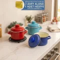 italyan tasarım Emaye Mini Tencere Seti – 12cm 900ml 2-Renk Alana 1 adet-bedava, Lüks ve Çevre Dostu