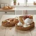 Naturel Oval 3’lü Lüks Hasır Servis Tepsi Seti