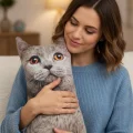 3d Dijital Baskılı Dekoratif Kedi Yastık Duman