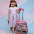 Karakterli Kız Çocuk Pembe Kabin Boy Çekçekli Valiz