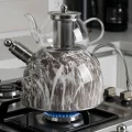 Nisev Lüks Mermer Desenli Cam Düdüklü Çaydanlık – Paslanmaz Çelik