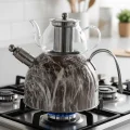 Nisev Lüks Mermer Desenli Cam Düdüklü Çaydanlık – Paslanmaz Çelik