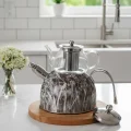 Nisev Lüks Mermer Desenli Cam Düdüklü Çaydanlık – Paslanmaz Çelik