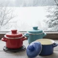italyan tasarım Emaye Mini Tencere Seti – 12cm 900ml 2-Renk Alana 1 adet-bedava, Lüks ve Çevre Dostu