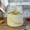 Tasarım Emaye Yoğurt Tenceresi Emaye Bakraç 20cm 5,25 lt Bej