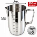 Premium Paslanmaz Çelik Ölçü ve Karıştırma Kabı 550 ml – Sütlük, Süt Potu, Barista Ölçü Kabı