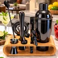10 Parça Bambu Standlı Kokteyl Shaker Seti (700 ml)