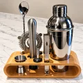 10 Parça Bambu Standlı Kokteyl Shaker Seti 750 ml
