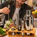 10 Parça Bambu Standlı Kokteyl Shaker Seti 750 ml