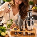 10 Parça Bambu Standlı Kokteyl Shaker Seti 750 ml