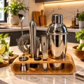 10 Parça Bambu Standlı Kokteyl Shaker Seti 750 ml