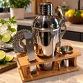 Shaker Kokteyl Set - 7 Parça 550 ml Shaker Coctail Set Bambu Standlı