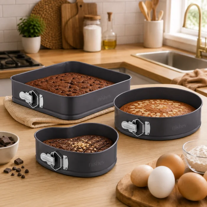 3lü Metal Kelepçeli Kek ve Pasta Kalıbı Seti – Kalp, Yuvarlak, Kare
