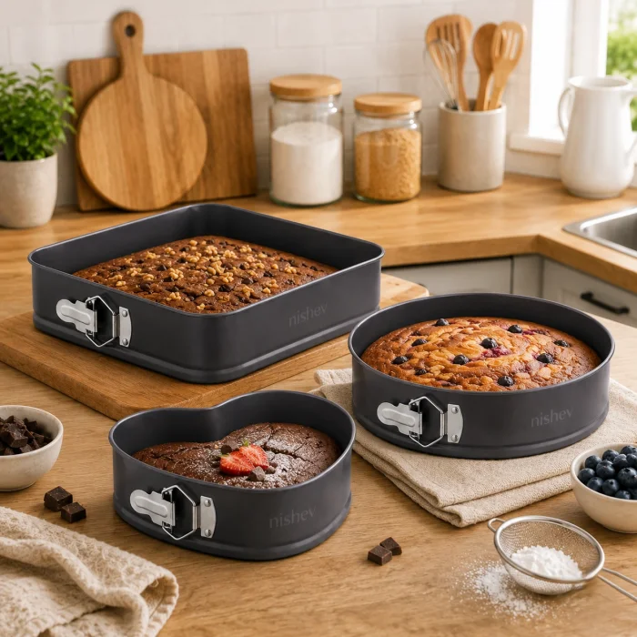 3lü Metal Kelepçeli Kek ve Pasta Kalıbı Seti – Kalp, Yuvarlak, Kare