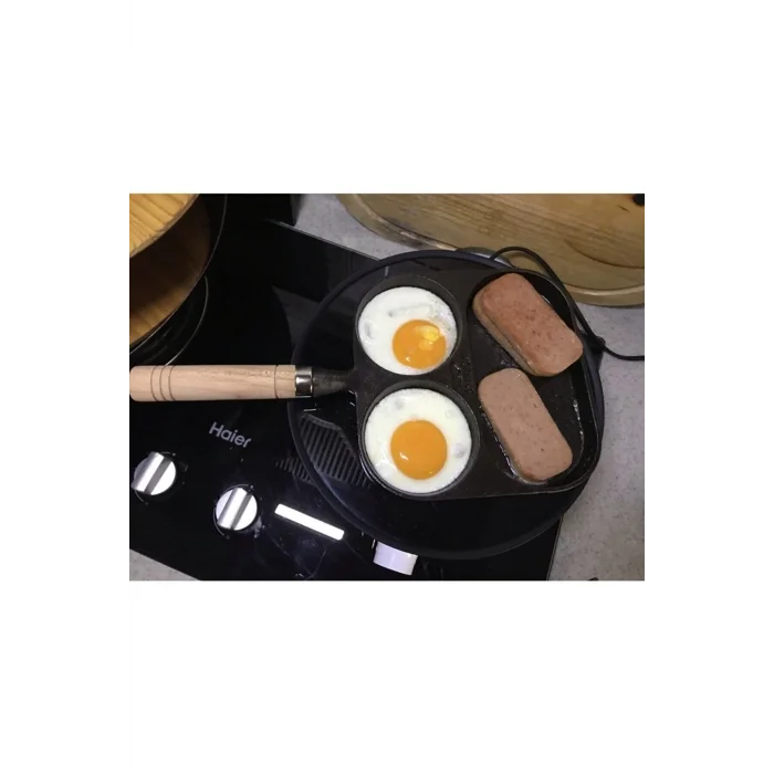 3 Gözlü 3 Bölmeli Çok Amaçlı Omlet Pankek Ergonomik Tava