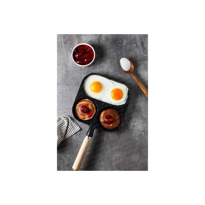 3 Bölmeli Granit Döküm Tava Pancake Yumurta Mücver Omlet Tavası
