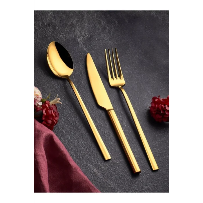 Flora 90 Parça Lüks Gold Çelik Çatal-Kaşık Seti