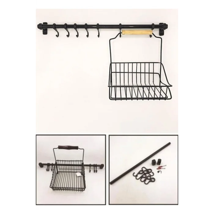 Luxe Retro Siyah Duvar Sepetli Askılık