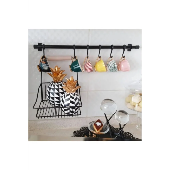Luxe Retro Siyah Duvar Sepetli Askılık