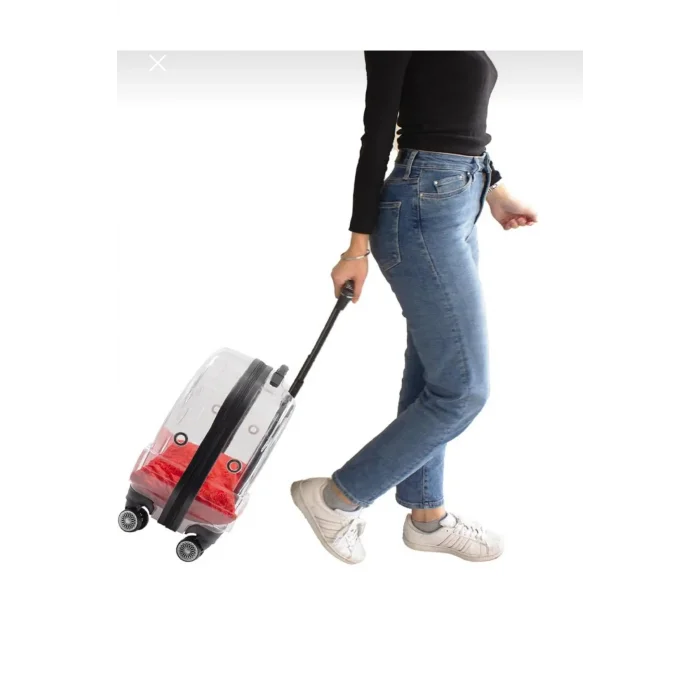 Premium Şeffaf Çekçekli Kedi & Köpek Taşıma Valizi – Geniş, Hızlı ve Konforlu