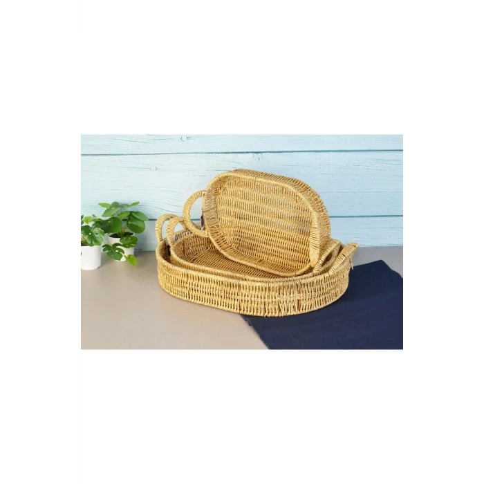 Lüks Şıklık Oval Plastik Saplı 3lü Tepsi