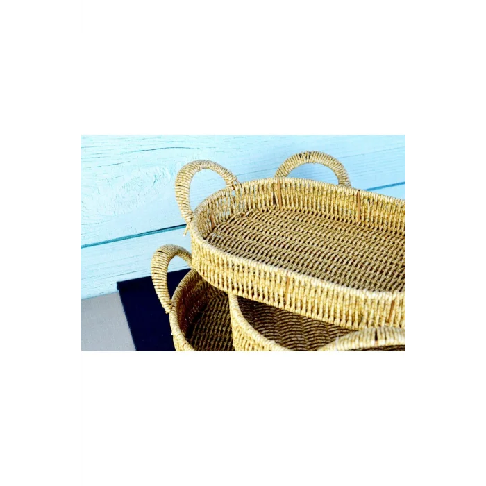 Lüks Şıklık Oval Plastik Saplı 3lü Tepsi