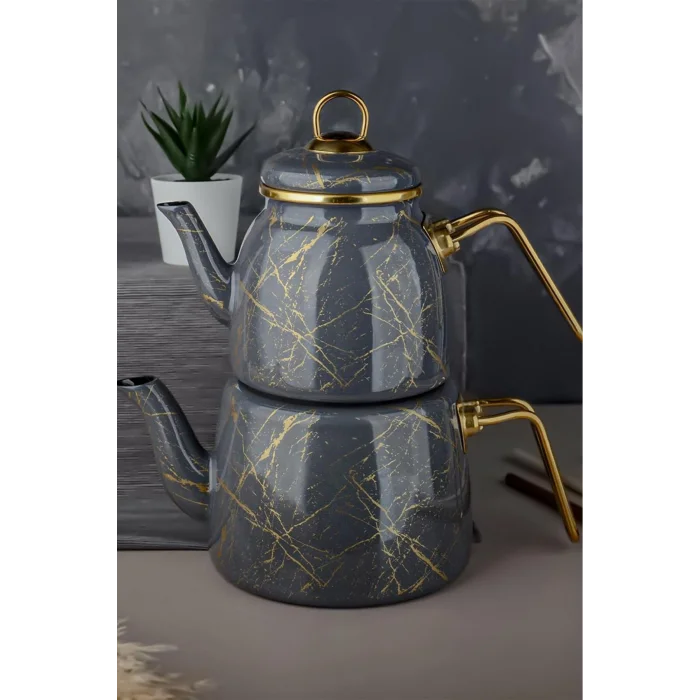 Elite Class Kırık Mermer Zaman Geçmişi Çaydanlık Takımı Gri