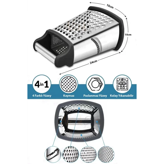 Prestij Multi-Fonksiyonlu Çelik El Rendesi – 4 İşlevli, Silikon Tabanlı