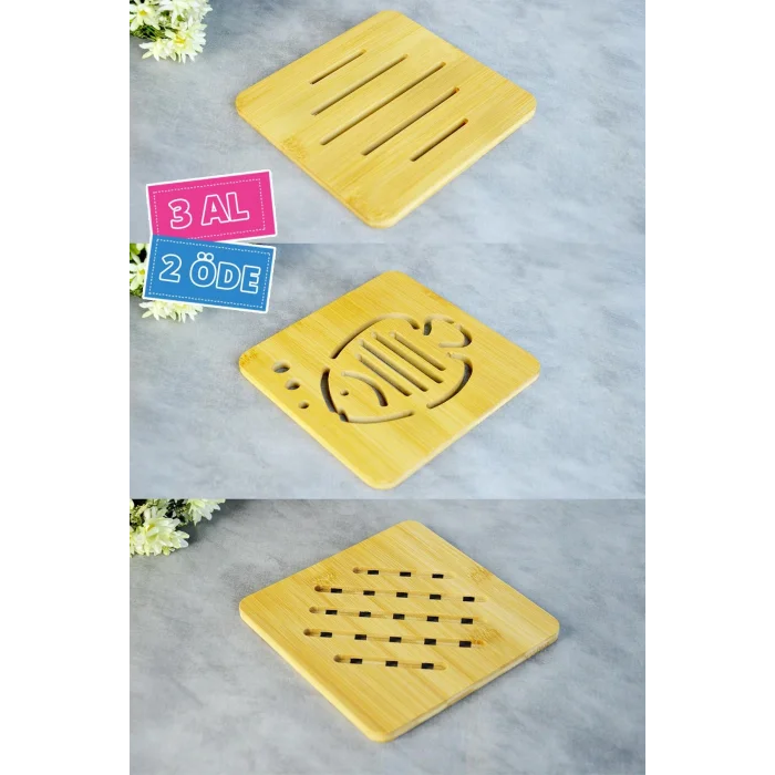 Premium Bambu Kare Nihale Seti – 3 Parça, Şık Yatay Desenli