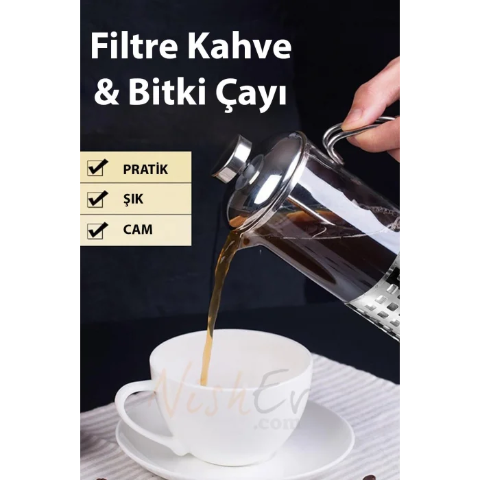 French Press - Filtre Kahve Ve Bitki Çayı Demliği 350 ml
