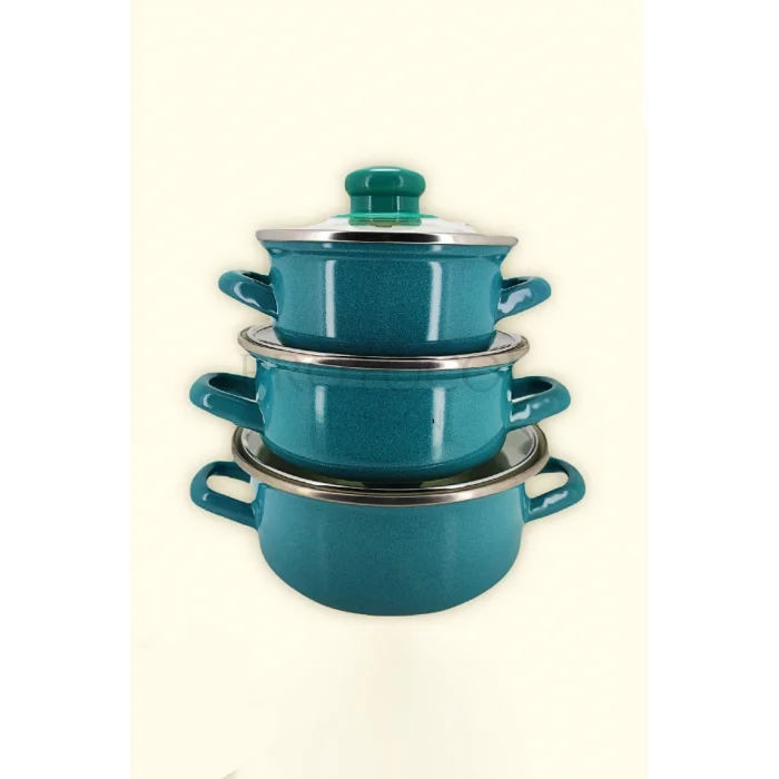 Turkuaz Luxe Mini Emaye Tencere Seti – 12/14/16 cm Çok Boyutlu Şıklık