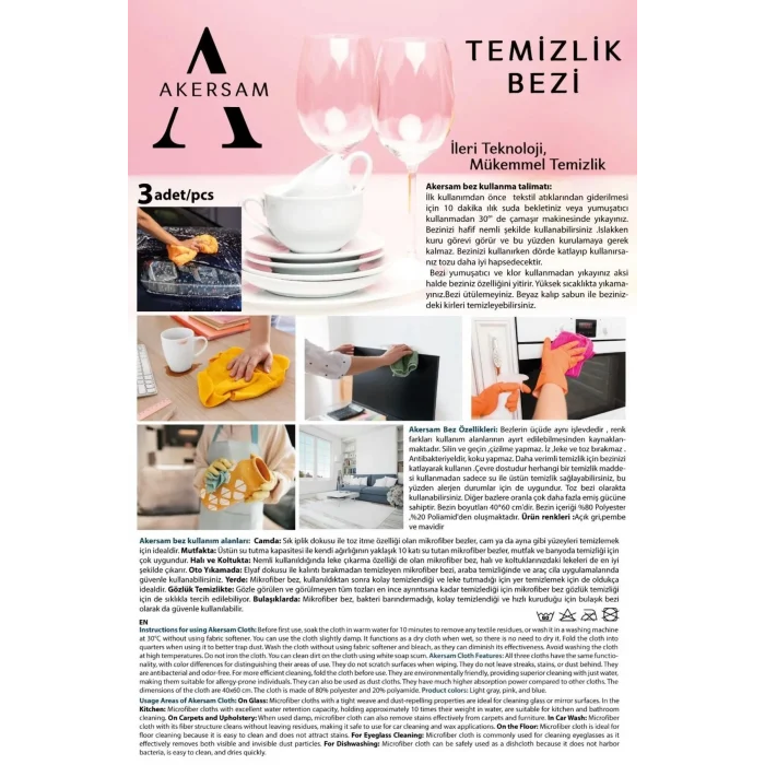 Lüks 3’lü Mikrofiber Temizlik Seti – Cam & Ayna Uzmanı