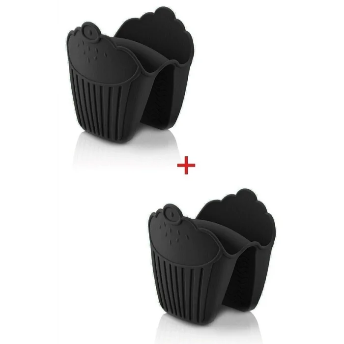 Silikon Fırın Eldiveni Isı Yalıtımlı Kaymaz Mikrodalga Fırın Tencere Tepsi Siyah 2 Adet