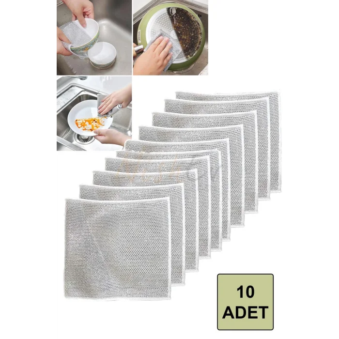 Premium Çift Katlı Çizilmez Tel Bulaşık Bezleri – 10 Adet